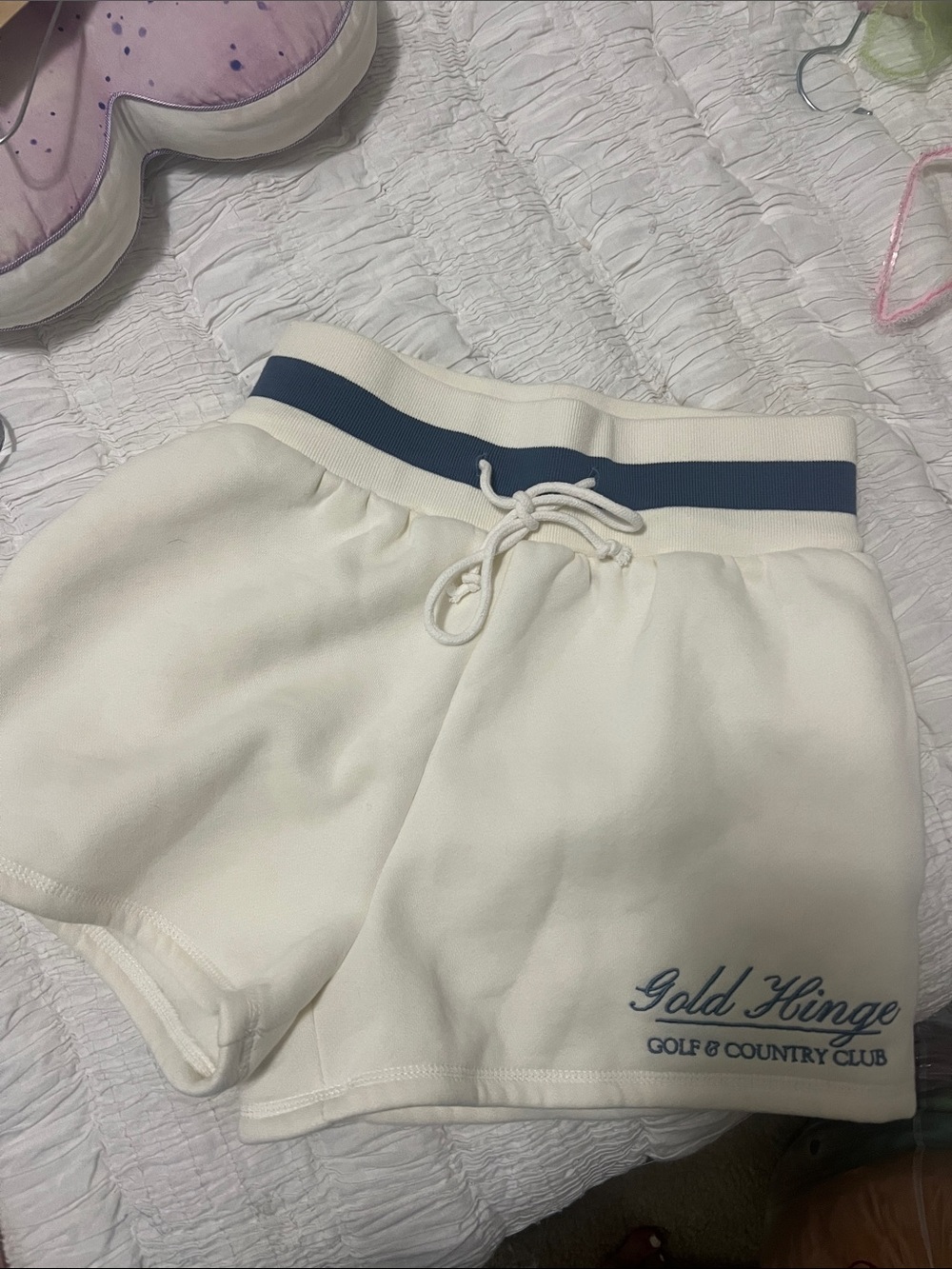 Gold Hinge White Athletic Shorts with Navy Trim
